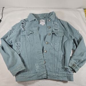 Iris Jeans Distressed Denim Jacket in Teal
